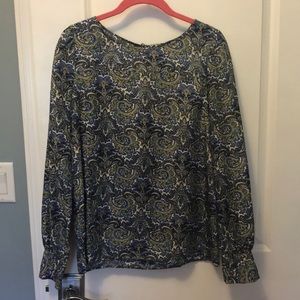 J Crew 100% silk blue and gold paisley blouse